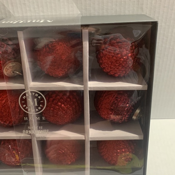 Martha Stewart Ornaments 12 Red Glitter Glass Embellished Christmas Ornaments - Picture 5 of 9